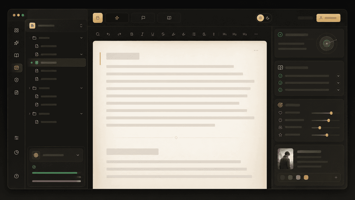 Interface d'éditeur de livre numérique avec organisation par chapitres