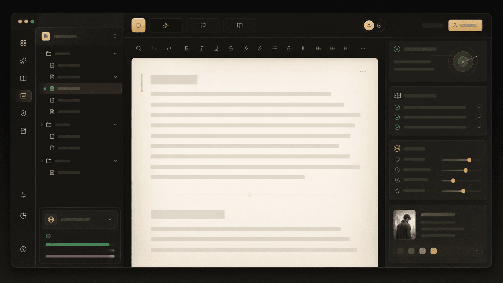 Interface d'écriture assistée par IA avec panneaux de mémoire narrative